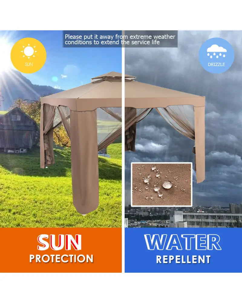 Canopy and Garden Structures Gazebo with Netting for Outdoors-Brown - Brown - Gazebos