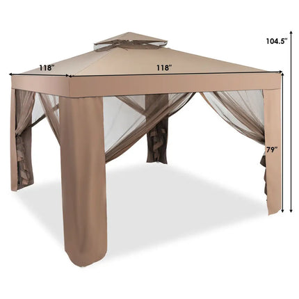 Canopy and Garden Structures Gazebo with Netting for Outdoors-Brown - Brown - Gazebos