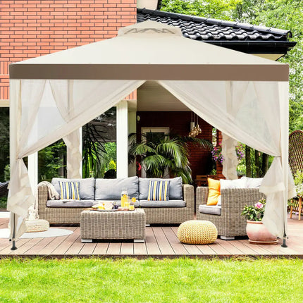 Canopy Gazebo Tent Shelter Garden Lawn Patio with Mosquito Netting-Beige - Beige - Gazebos