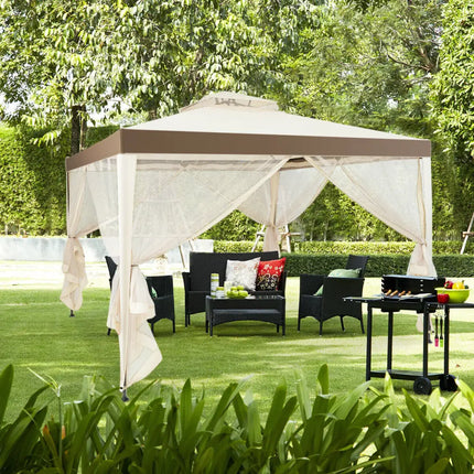 Canopy Gazebo Tent Shelter Garden Lawn Patio with Mosquito Netting-Beige - Beige - Gazebos