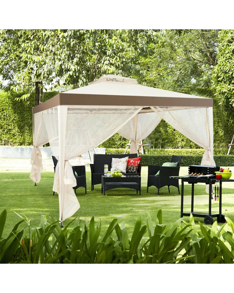 Canopy Gazebo Tent Shelter Garden Lawn Patio with Mosquito Netting-Beige - Beige - Gazebos