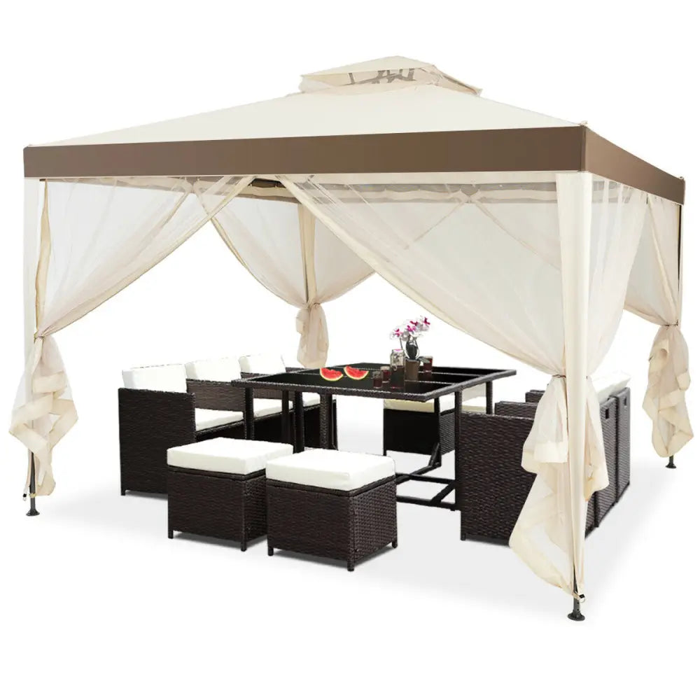 Canopy Gazebo Tent Shelter Garden Lawn Patio with Mosquito Netting-Beige - Beige - Gazebos
