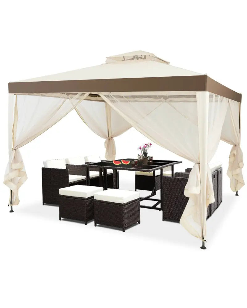 Canopy Gazebo Tent Shelter Garden Lawn Patio with Mosquito Netting-Beige - Beige - Gazebos