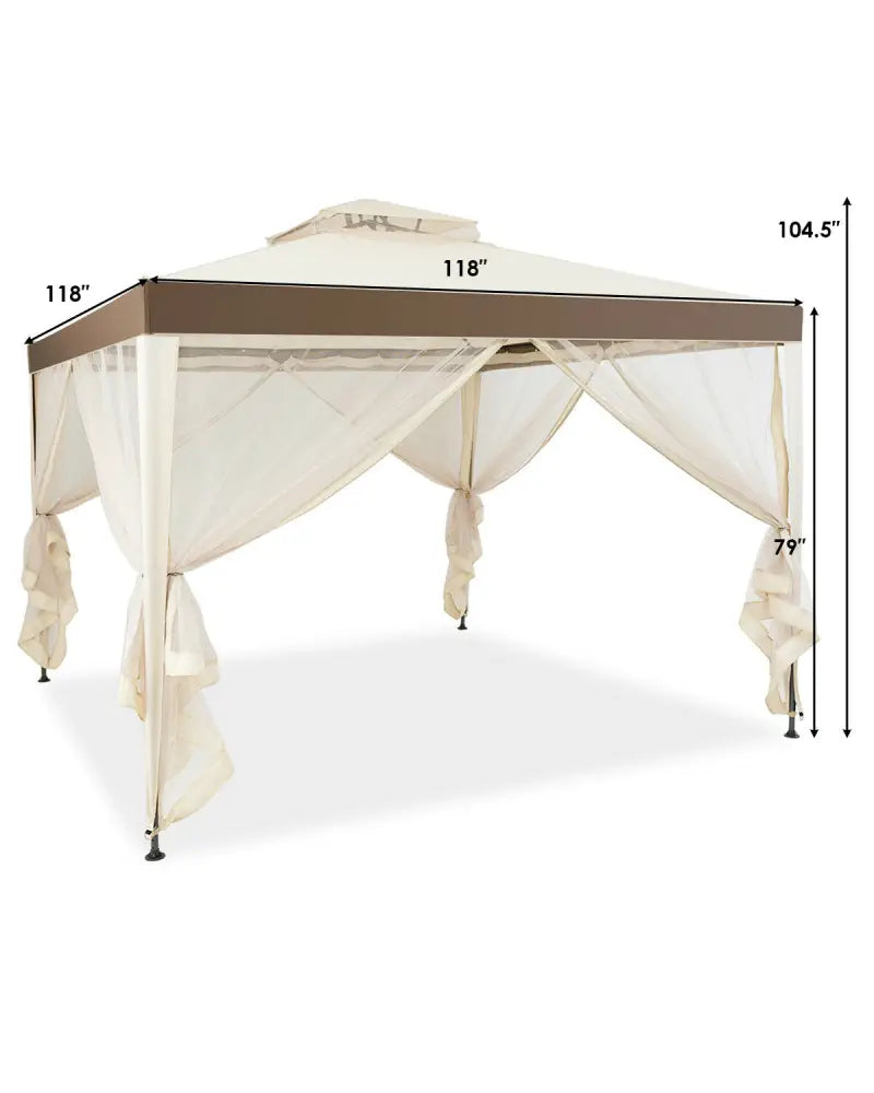 Canopy Gazebo Tent Shelter Garden Lawn Patio with Mosquito Netting-Beige - Beige - Gazebos