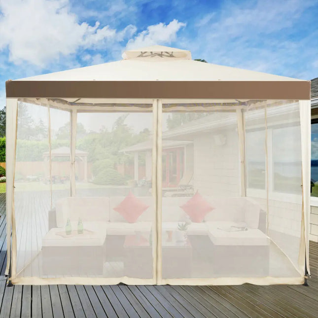 Canopy Gazebo Tent Shelter Garden Lawn Patio with Mosquito Netting-Beige - Beige - Gazebos