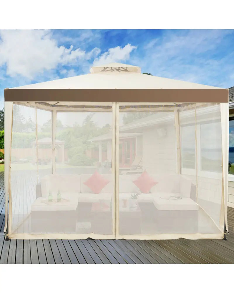 Canopy Gazebo Tent Shelter Garden Lawn Patio with Mosquito Netting-Beige - Beige - Gazebos