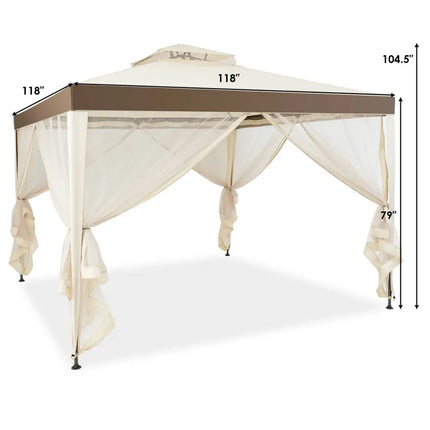 Canopy Gazebo Tent Shelter Garden Lawn Patio with Mosquito Netting-Beige - Beige - Gazebos