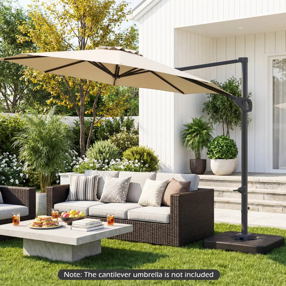 Cantilever Patio Umbrella Base 220 LBS Water and Sand Fillable Weighted Stand-Black - Black - Outdoor Umbrella Bases