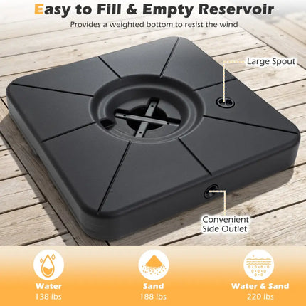 Cantilever Patio Umbrella Base 220 LBS Water and Sand Fillable Weighted Stand-Black - Black - Outdoor Umbrella Bases