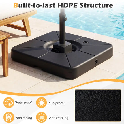 Cantilever Patio Umbrella Base 220 LBS Water and Sand Fillable Weighted Stand-Black - Black - Outdoor Umbrella Bases