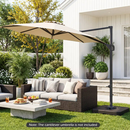 Cantilever Patio Umbrella Base 220 LBS Water and Sand Fillable Weighted Stand-Black - Black - Outdoor Umbrella Bases