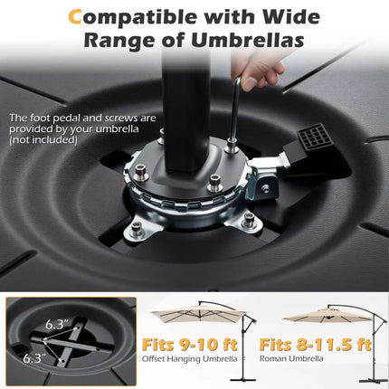 Cantilever Patio Umbrella Base 220 LBS Water and Sand Fillable Weighted Stand-Black - Black - Outdoor Umbrella Bases
