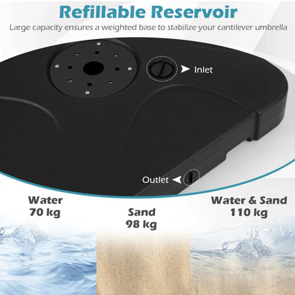Cantilever Patio Umbrella Base 242 LBS Water and Sand Fillable Weighted Stand - Outdoor Umbrella Bases