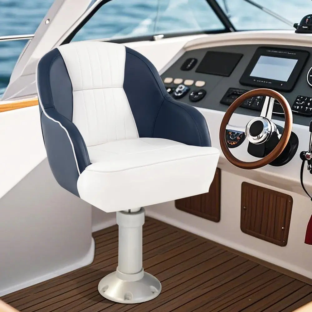Captain Bucket Seat Pontoon Boat Chair with PVC Leather and Armrests-Blue - Blue - Water Sports