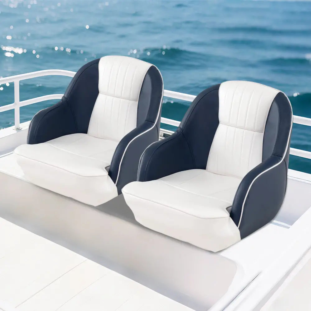 Captain Bucket Seat Pontoon Boat Chair with PVC Leather and Armrests-Blue - Blue - Water Sports