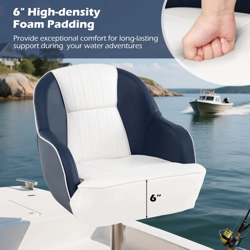 Captain Bucket Seat Pontoon Boat Chair with PVC Leather and Armrests-Blue - Blue - Water Sports