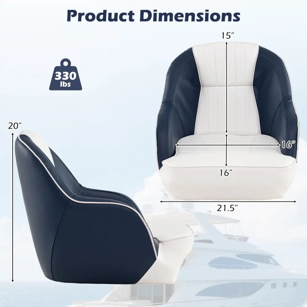 Captain Bucket Seat Pontoon Boat Chair with PVC Leather and Armrests-Blue - Blue - Water Sports