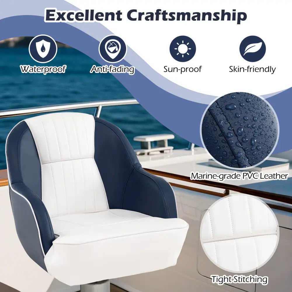 Captain Bucket Seat Pontoon Boat Chair with PVC Leather and Armrests-Blue - Blue - Water Sports