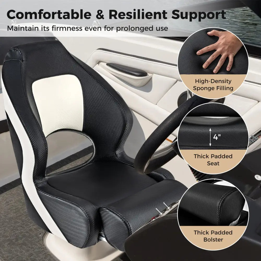 Captain Bucket Seat with Waterproof PVC Leather for Sightseeing Boat-Black - Black - Water Sports