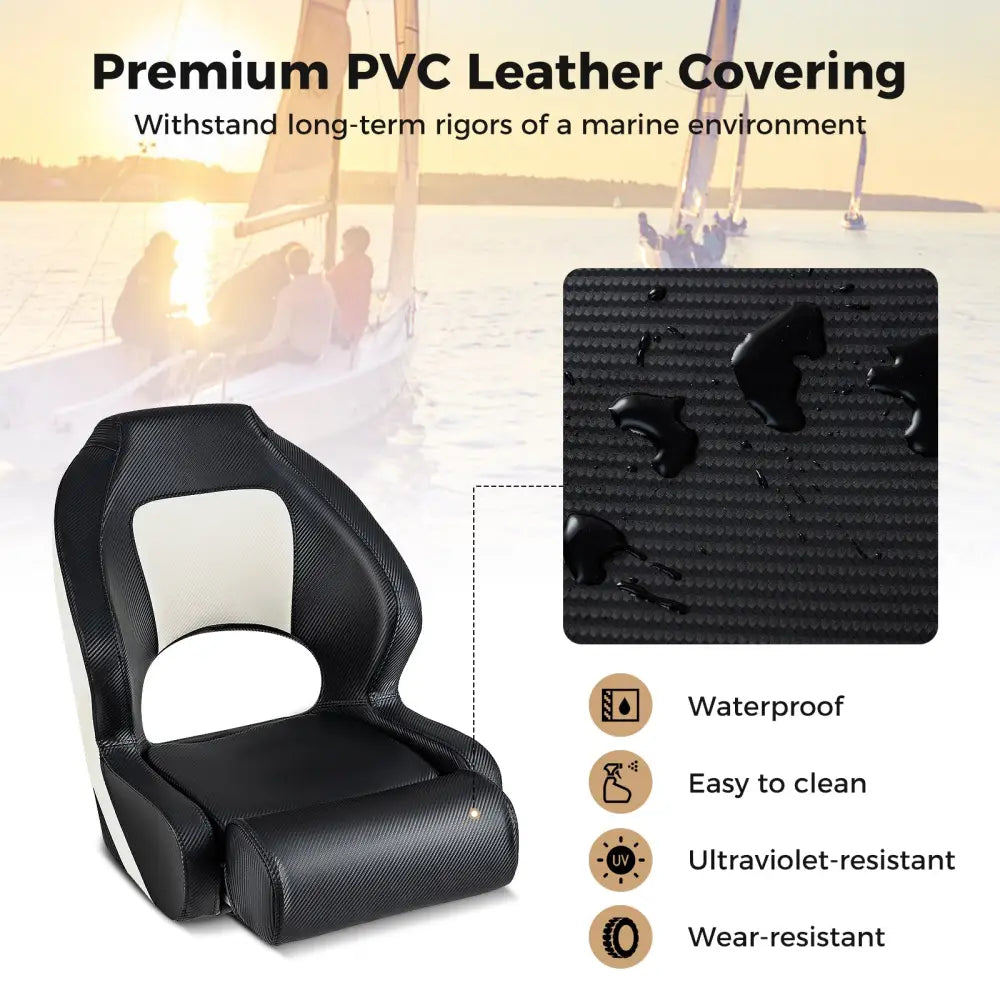 Captain Bucket Seat with Waterproof PVC Leather for Sightseeing Boat-Black - Black - Water Sports