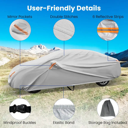 Car Cover for Automobiles 185 Inch Rain Sun UV Protection Universal Fit Sedan Toyota Corolla - Silver - Garages