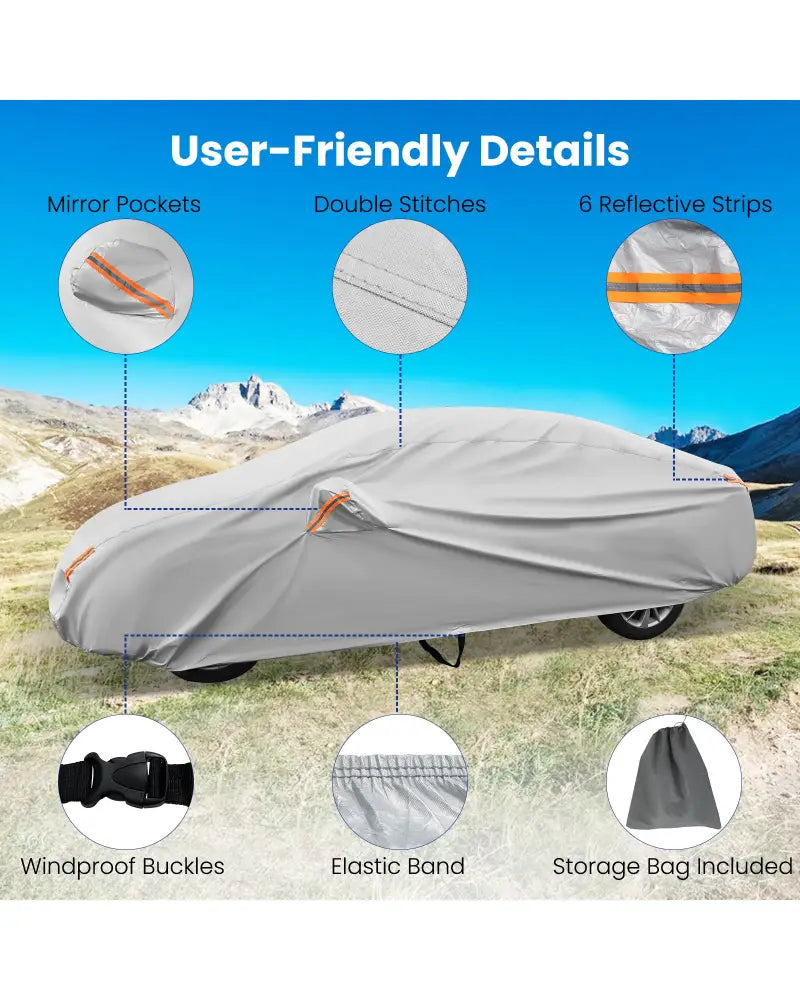 Car Cover for Automobiles 185 Inch Rain Sun UV Protection Universal Fit Sedan Toyota Corolla - Silver - Garages