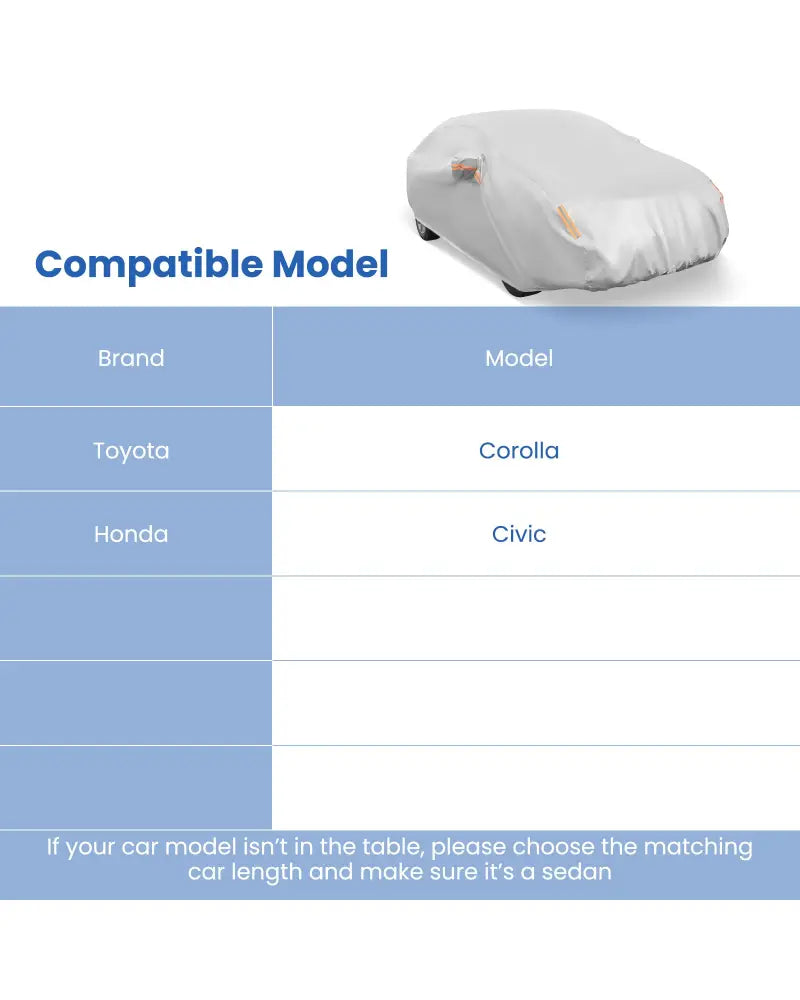 Car Cover for Automobiles 185 Inch Rain Sun UV Protection Universal Fit Sedan Toyota Corolla - Silver - Garages