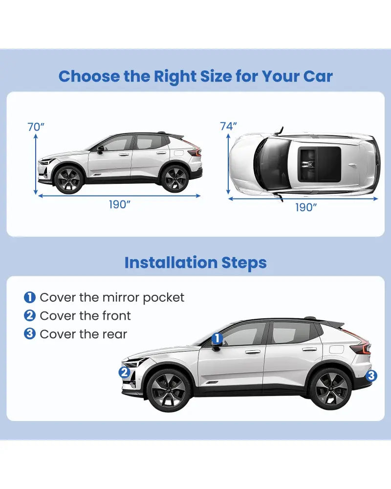 Car Cover for Automobiles 190 Inch Rain Sun UV Protection Universal Fit SUV Chevrolet Hyundai Kia Mazda - Silver