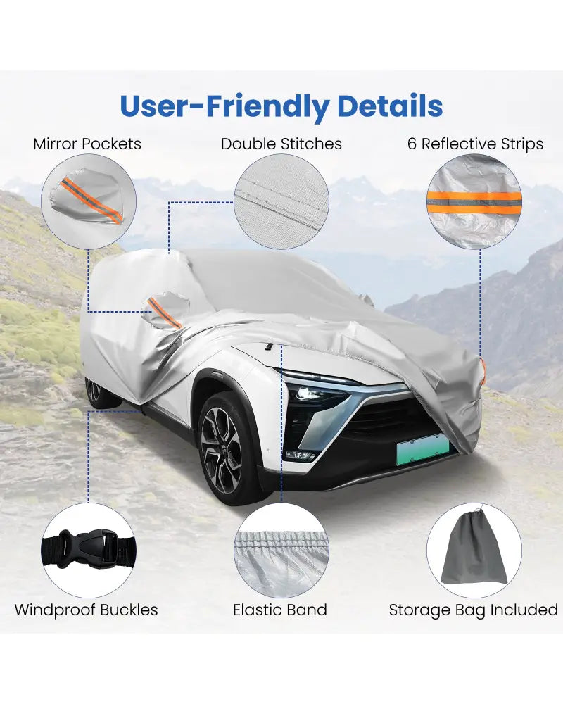 Car Cover for Automobiles 190 Inch Rain Sun UV Protection Universal Fit SUV Chevrolet Hyundai Kia Mazda - Silver