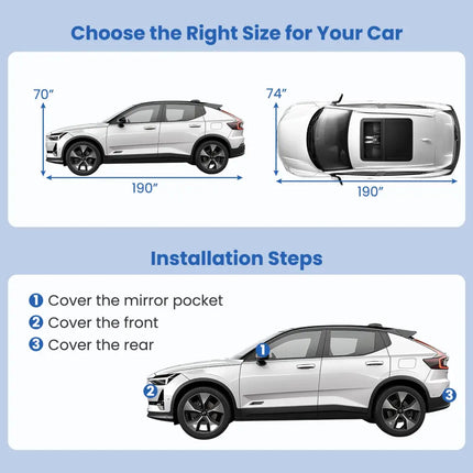 Car Cover for Automobiles 190 Inch Rain Sun UV Protection Universal Fit SUV Chevrolet Hyundai Kia Mazda - Silver