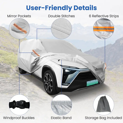 Car Cover for Automobiles 190 Inch Rain Sun UV Protection Universal Fit SUV Chevrolet Hyundai Kia Mazda - Silver