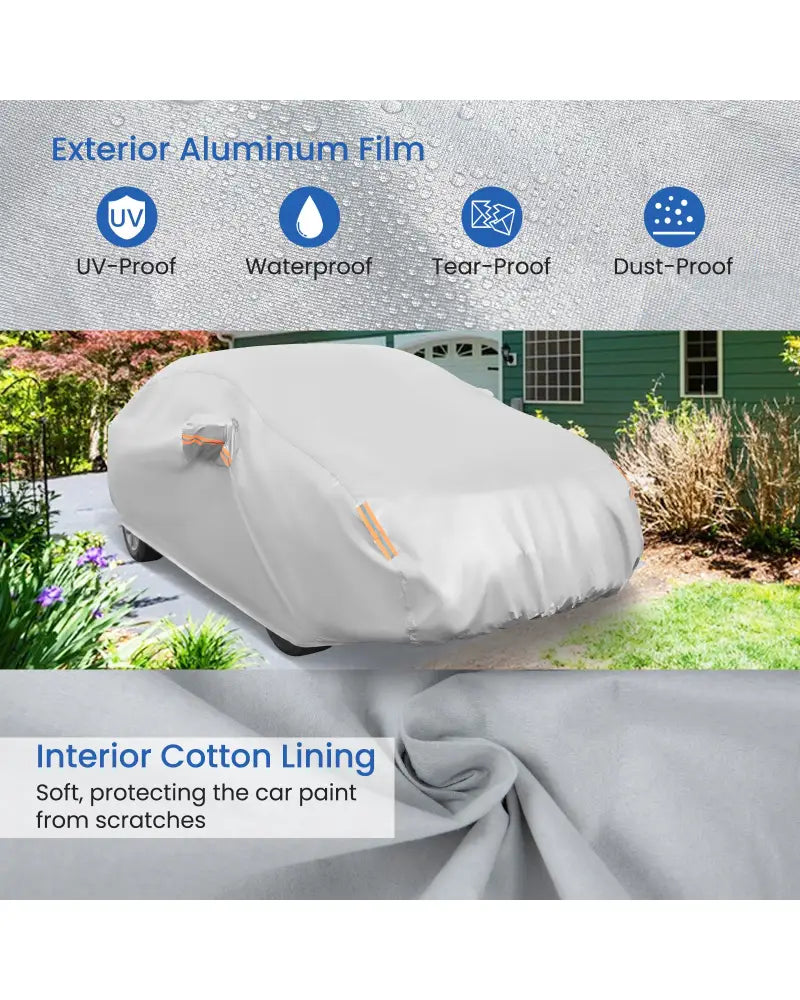 Car Cover for Automobiles 193 Inch Rain Sun UV Protection Universal Fit Sedan Chevrolet Ford Nissan - Silver - Garages