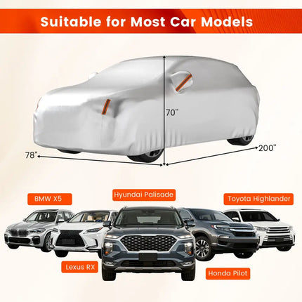 Car Cover for Automobiles 200 Inch Rain Sun UV Protection Fit SUV BMW Honda Lexus Mercedes-Benz - Silver - Garages
