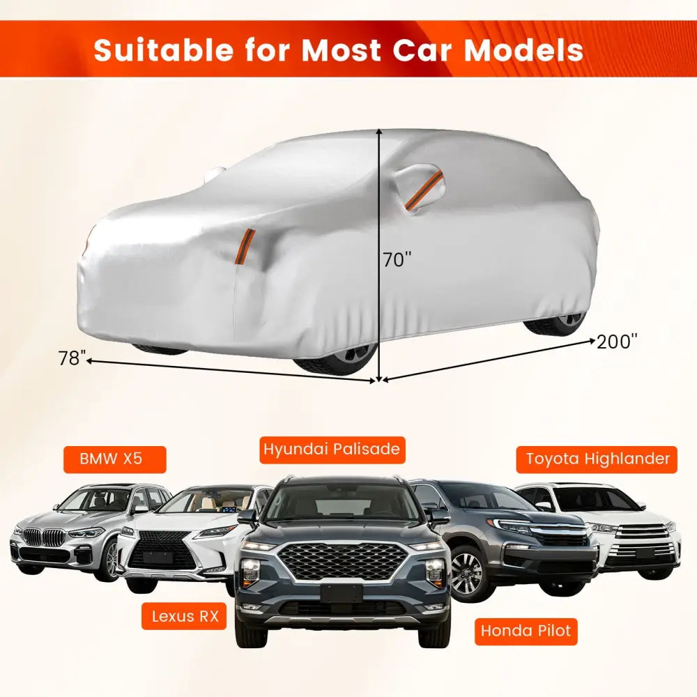 Car Cover for Automobiles 200 Inch Rain Sun UV Protection Fit SUV BMW Honda Lexus Mercedes-Benz - Silver - Garages