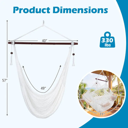 Caribbean Hammock Chair with Metal Spreader Bar Woven Rope Swing-Beige - Beige - Hammocks