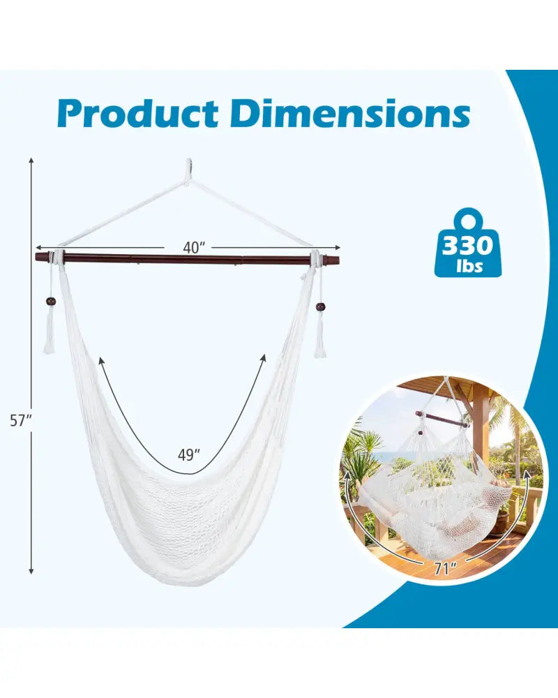 Caribbean Hammock Chair with Metal Spreader Bar Woven Rope Swing-Beige - Beige - Hammocks