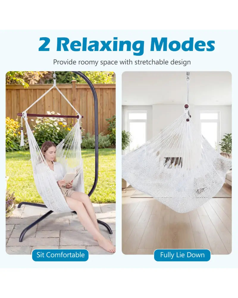Caribbean Hammock Chair with Metal Spreader Bar Woven Rope Swing-Beige - Beige - Hammocks