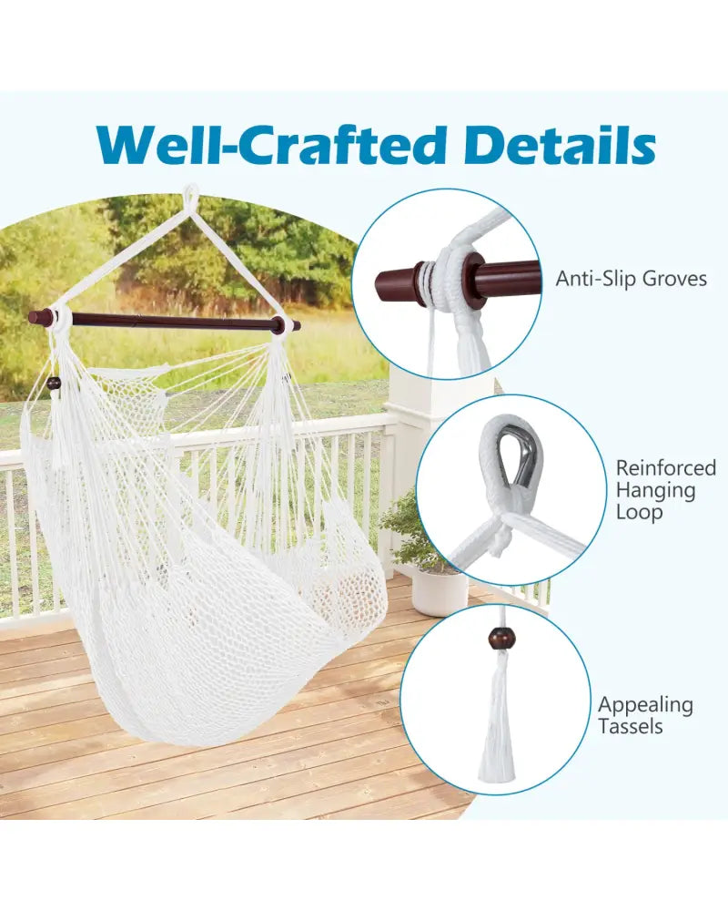 Caribbean Hammock Chair with Metal Spreader Bar Woven Rope Swing-Beige - Beige - Hammocks