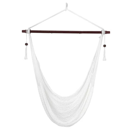 Caribbean Hammock Chair with Metal Spreader Bar Woven Rope Swing-Beige - Beige - Hammocks
