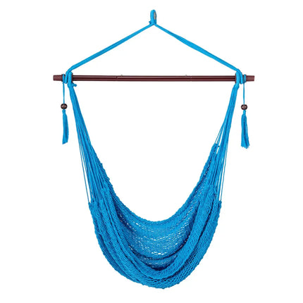 Caribbean Hammock Chair with Metal Spreader Bar Woven Rope Swing-Blue - Blue - Hammocks