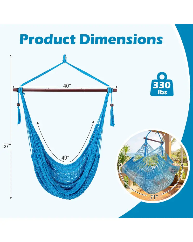 Caribbean Hammock Chair with Metal Spreader Bar Woven Rope Swing-Blue - Blue - Hammocks