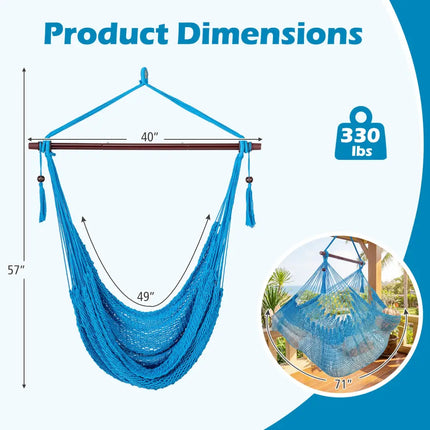 Caribbean Hammock Chair with Metal Spreader Bar Woven Rope Swing-Blue - Blue - Hammocks