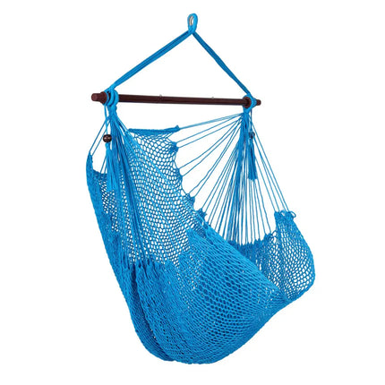 Caribbean Hammock Chair with Metal Spreader Bar Woven Rope Swing-Blue - Blue - Hammocks