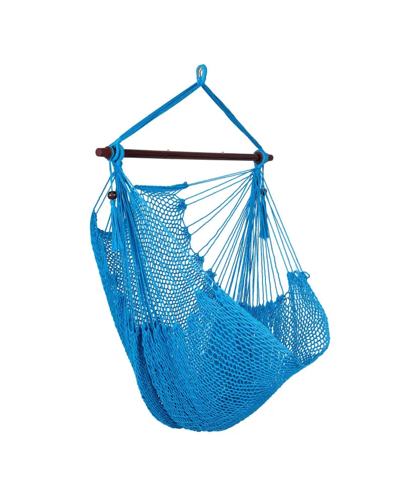 Caribbean Hammock Chair with Metal Spreader Bar Woven Rope Swing-Blue - Blue - Hammocks