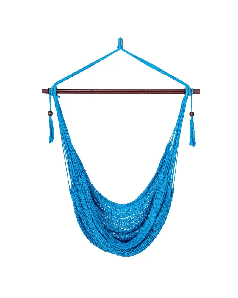 Caribbean Hammock Chair with Metal Spreader Bar Woven Rope Swing-Blue - Blue - Hammocks