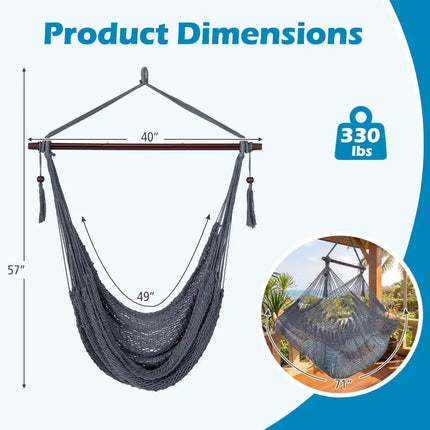 Caribbean Hammock Chair with Metal Spreader Bar Woven Rope Swing-Gray - Gray - Hammocks