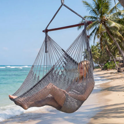 Caribbean Hammock Chair with Metal Spreader Bar Woven Rope Swing-Gray - Gray - Hammocks