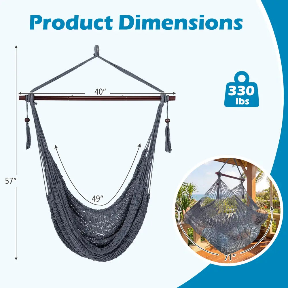 Caribbean Hammock Chair with Metal Spreader Bar Woven Rope Swing-Gray - Gray - Hammocks