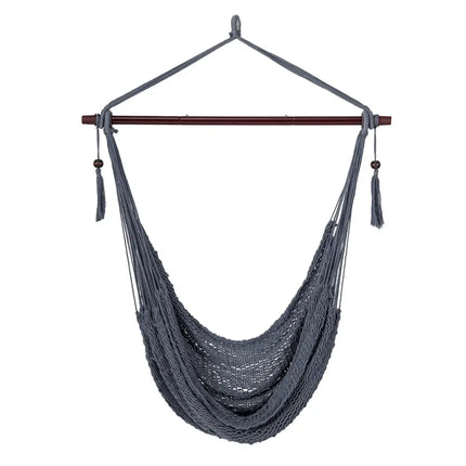 Caribbean Hammock Chair with Metal Spreader Bar Woven Rope Swing-Gray - Gray - Hammocks