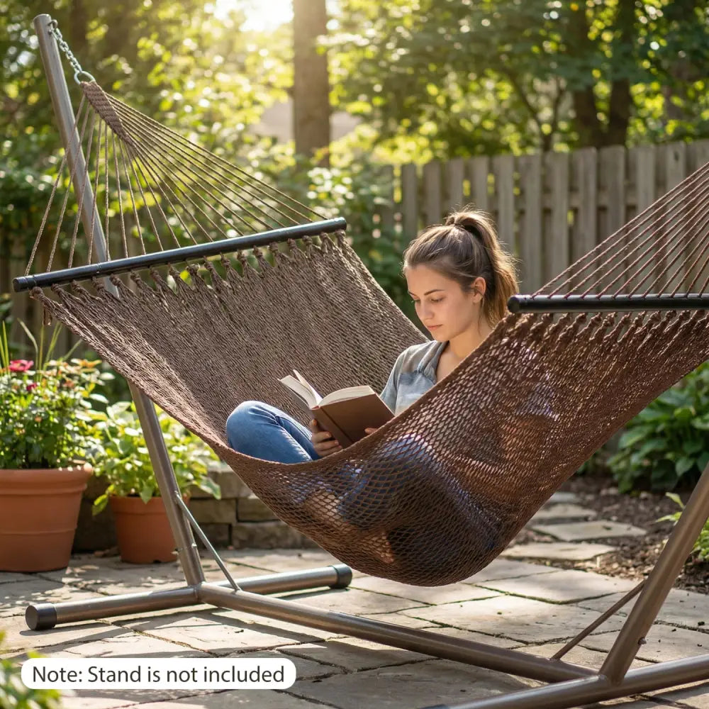 Caribbean Hammock with Spreader Bar for Patio Poolside-Brown - Brown - Hammocks